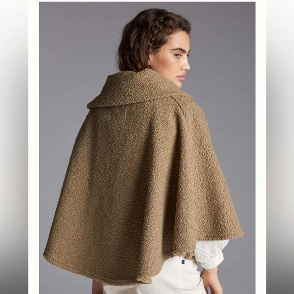 NWT Anthropologie Cape Sherpa Teddy Brown Snap Front Collared Poncho One Size - Picture 7 of 8